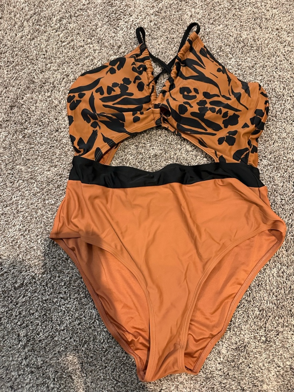 Cupshe Rust Animal Print Cutout One-Piece Swimsuit